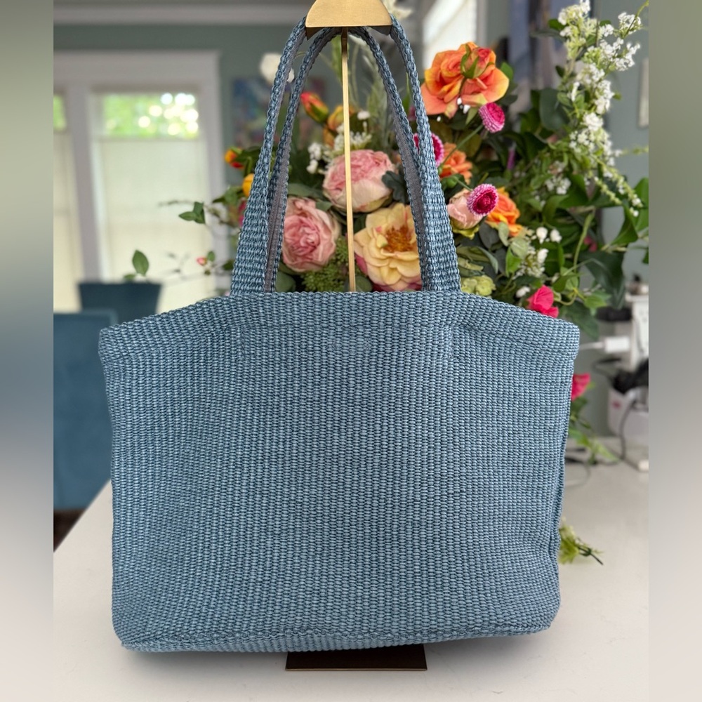 JIMMY CHOO embroidered-logo woven tote/shoulder bag in blue - WORN ONCE - Picture 10 of 11